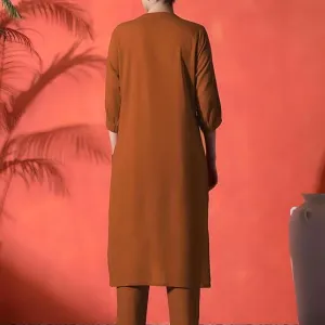 Women's Cotton Embroidered Straight Kurti with Pant Set