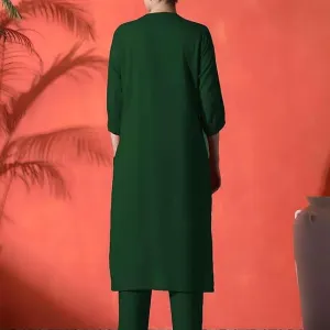 Women's Cotton Embroidered Straight Kurti Pant Set