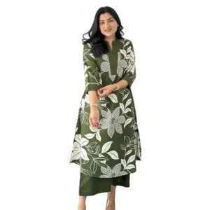 Women's Cotton Floral Printed Straight Kurti with Pant Set