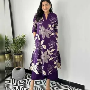 Women's Cotton Floral Printed Straight Kurti with Pant Set