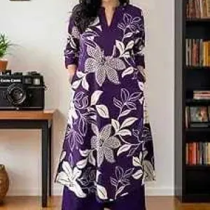Women's Cotton Floral Printed Straight Kurti with Pant