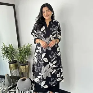 Women's Cotton Floral Printed Straight Kurti Pant Set for Casual Wear