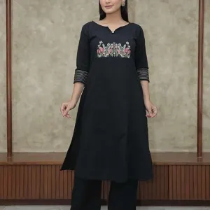 Women's Cotton Embroidered Straight Kurt...