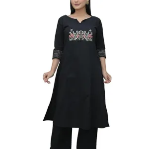 Women's Cotton Embroidered Straight Kurti Pant Set for Daily Wear