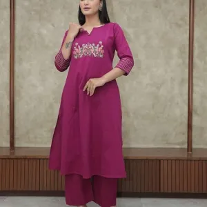 Women's Cotton Embroidered Straight Kurt...