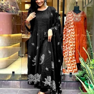 Women's Cotton Embroidered Floral Long S...