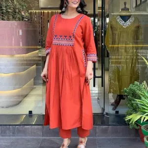 Women's Rayon Embroidered A-Line Kurti w...