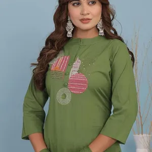 Women's Cotton Embroidered Straight Kurti Pant Set