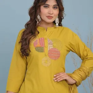 Women's Cotton Embroidery Straight Kurti with Pant Set