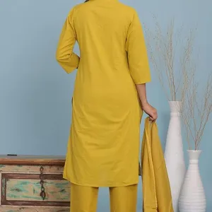 Women's Cotton Embroidery Straight Kurti with Pant Set