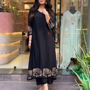 Women's Rayon Embroidered Straight Kurti...