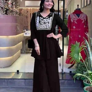 Women's Cotton Embroidered Flared Kurta with Pant Set