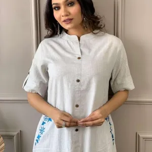 Womens Cotton Embroidered Kurti with Palazzo Ethnic Set