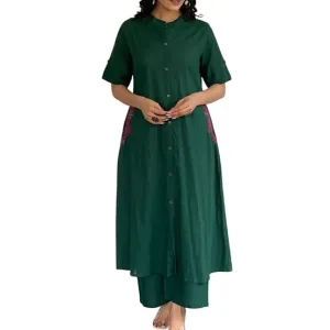 Women's Cotton Embroiderd Long A-Line Kurti with Palazzo