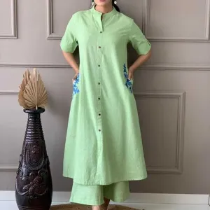 Women's Cotton Embroiderd Long A-Line Ku...