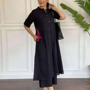 Womens Cotton Embroidered Long Kurti wit...