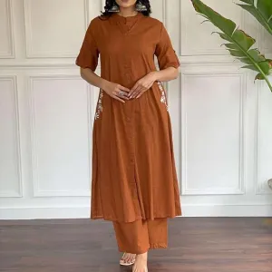 Women's Cotton Embroiderd Long A-Line Ku...