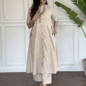 Women's Cotton Embroiderd Long A-Line Ku...