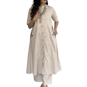 Women's Cotton Embroiderd Long A-Line Kurti with Palazzo