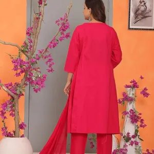 Women's Cotton Embroidery Straight Kurti with Pant Set