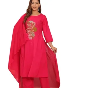 Womens Cotton Embroidered Straight Kurti Pant Ethnic Wear Pink