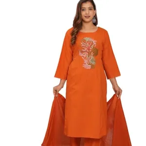 Women's Cotton Embroidery Straight Kurti with Pant Set