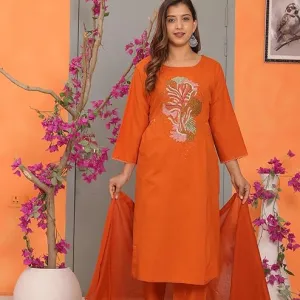 Womens Cotton Embroidery Straight Kurti...