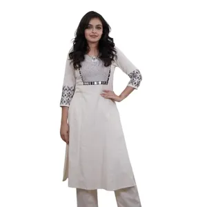 Women's Cotton Embroidery Straight Kurti with Pant Set