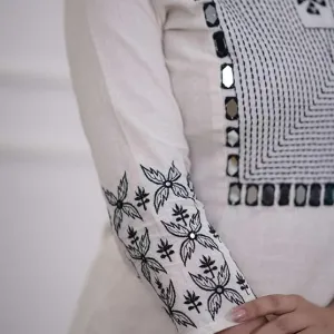Cotton Embroidery Straight Kurti with Pant Set for Women White