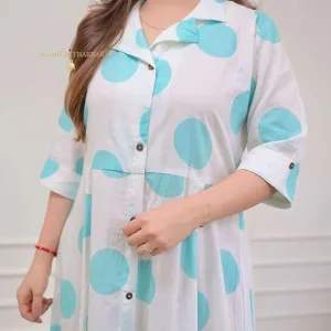 Women's Cotton Floral Printed 3/4 Quarter Sleeve A-Line Printed Kurti