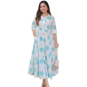 Cotton Floral Printed 3/4 Sleeve A-Line Kurti for Women