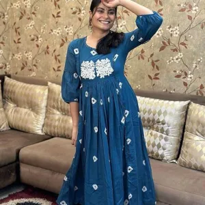 Womens Cotton Printed Long Anarkali Kurt...