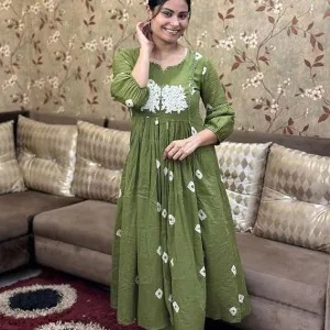 Women's Cotton Printed Long Anarkali Kur...