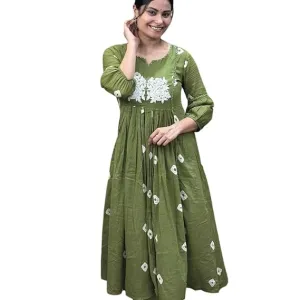 Womens Cotton Printed Anarkali Kurti with Pant Long Ethnic Wear