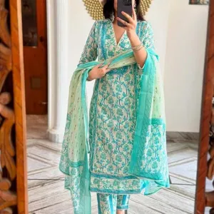 Womens Cotton Floral Printed Anarkali Ku...