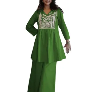Womens Cotton Embroidered Short Anarkali...