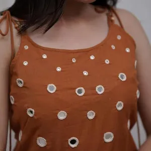 Womens Cotton Sleeveless Embroidered Kurti with Ankle Length Pant