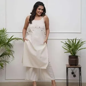 Women's Cotton Embroidery Sleeveless Kur...