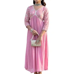 Women's Rayon Embroidery Work Georgette Fit & Flare Dress