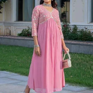 Women's Rayon Embroidery Work Georgette...