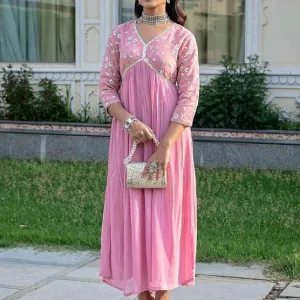 Women's Rayon Embroidery Work Georgette Fit & Flare Dress