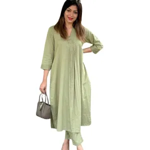 Womens Cotton Plain Kurti Pant Co Ord Se...