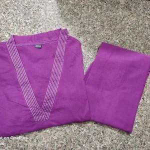 Women's Cotton Plain Coard Set A-Line Straight Kurti with Pant