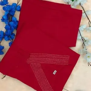 Womens Cotton Plain A Line Straight Kurti with Pant Co Ord Set Red