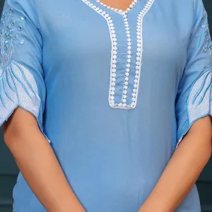 Women's Cotton Floral Printed Short Straight Kurti with Pant