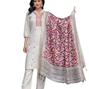 Women's Cotton Embroidered Straight Kurt...