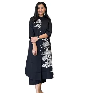 Women's Cotton Floral Printed Straight Kurti with Pant Set