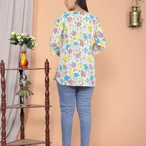Women's Cotton Floral Printed Short Straight Kurti