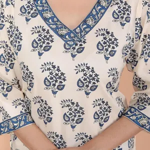 Women's Cotton Block Printed Short Straight Kurti