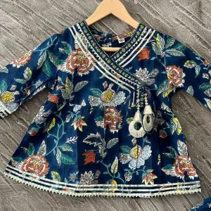 Blue Jaipur Block Print Cotton Party Wear Suit Set for Girls